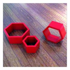 StarHome Rak Buku Melayang - Rak Dinding 1 Set isi 3 Pc - Set Wall Floating Shelves -Hexagon - Merah