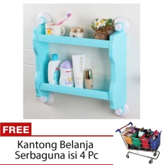 StarHome Rak Sabun Kamar Mandi Serbaguna 2 Tingkat Panjang - Biru + FREE Kantong Belanja Serbaguna isi 4 Pc