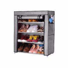 StarHome Rak Sepatu 4 Susun dengan Penutup Debu - Portable Shoe Rack with Dust Cover Abu-abu - 1