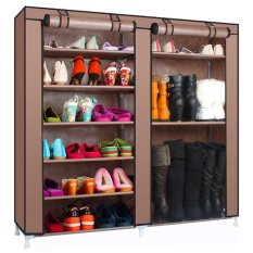 StarHome Rak Sepatu 9 Tingkat Lebar dengan Penutup Debu - Shoe Rack 9 Layers with Dust Cover - Portable - Coklat