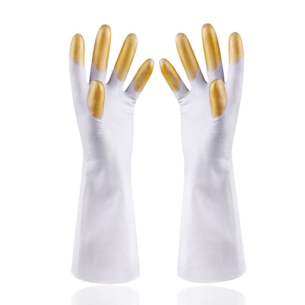 Sunyoo- Durable PVC Cleaning Gloves Clothes Dishes Washing Household Long Sleeve Finger -Gold L - intl