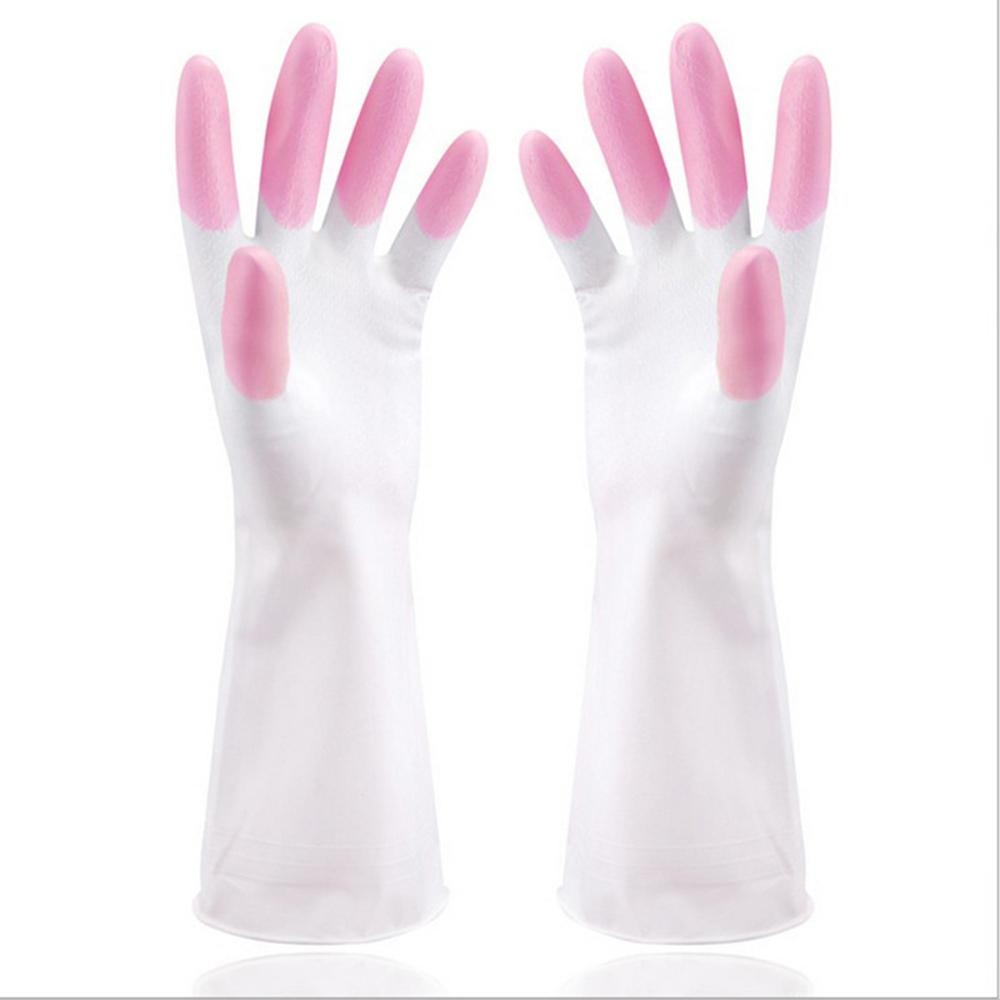 Sunyoo- Durable PVC Cleaning Gloves Clothes Dishes Washing Household Long Sleeve Finger -Pink S - intl