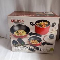 Supra Rosemary 6 Pc Cookware Panci Wajan Teflon Tutup Kaca Bagus Murah