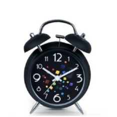 Tech Black 3 Double Bell Logam Double Bell Dual Bell Alarm Clock, Daya Baterai, Dan-Intl