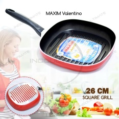 Teflon MAXIM Anti Lengket / Frypan / Wajan / Panci / Penggorengan Anti Lengket / MAXIM VALENTINO Square Grill NB HL FP-04 Ukuran 26 cm - Red