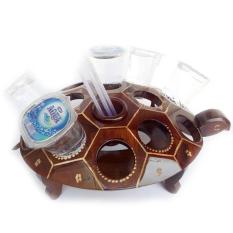 Tempat Gelas Air Mineral Kayu Jati Kura-kura 13 Lobang - tempat aqua gelas