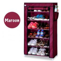 Tempat sepatu anak lemari sepatu tertutup rak sepatu tas rak sepatu tingkat rak sepatu susun plastik rak susun sepatu XG-07 Maroon 7 Susun 6 Tingkat