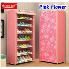 Tempat sepatu dari plastik lemari tempat sepaturak sepatu tertutup dari plastik lemari sepatu plastik tertutup AK-8 Pink Flower 7 Tingkat