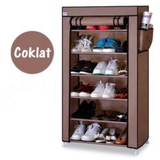 Tempat sepatu dari plastik lemari tempat sepaturak sepatu tertutup dari plastik lemari sepatu plastik tertutup XG-07 Coklat 7 Susun 6 Tingkat