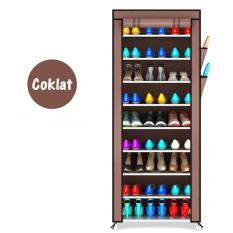 Tempat sepatu dari plastik lemari tempat sepaturak sepatu tertutup dari plastik lemari sepatu plastik tertutup XG-10 Coklat 10 Susun 9 Tingkat