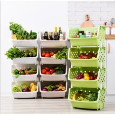 4Layer/set Lebih Tebal Single Layer Stackable Sampah Koleksi Keranjang Buah Rak Rak Dapur Plastik Rak Keranjang Buah dan Sayuran- INTL