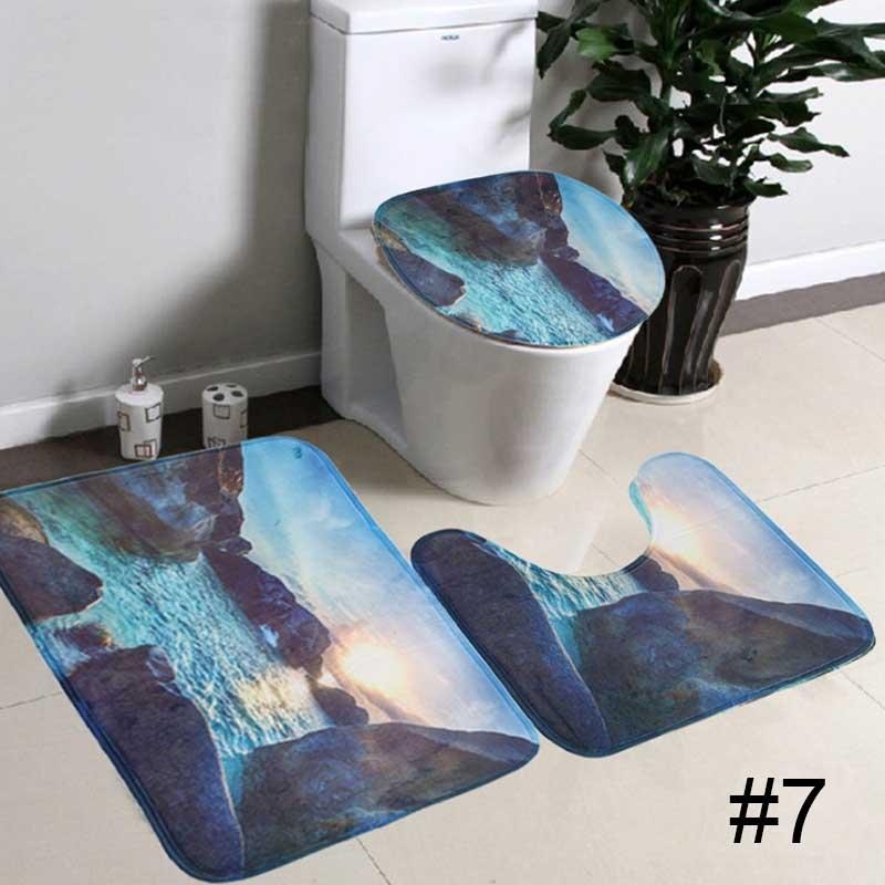 Tiga Piece Set Velvet Toilet Mat Tutup Tutup Penyerap Anti-selip Lantai Pad WC Karpet-Internasional