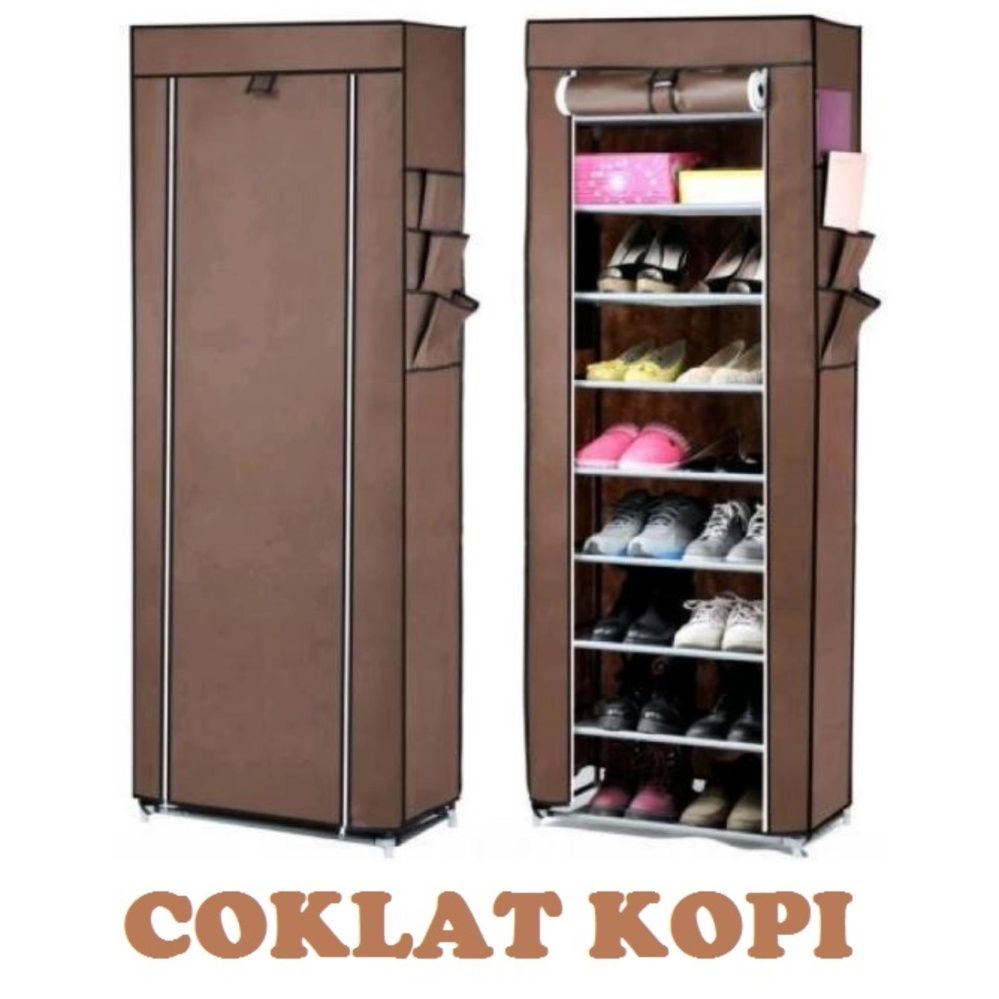 TOKORAK - Rak Sepatu Cover 10 Susun Polos - COKLAT KOPI