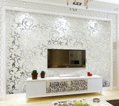 Uotoc Wallpaper Mewah Desain Modern Kilau Logam Cermin TV Wall Living Room Latar Belakang Dinding 3D Kertas Dinding Non-woven Wall Sticker untuk Dekorasi Rumah 10 M UOLMN1 (Warna: Grey)-Intl