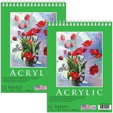 U.S. Art Supply 11 x 14 Premium Extra Heavy-Weight Acrylic Painting Paper Pad, 246 Pound (400gsm), Spiral Bound, Pad of 12-Sheets - intl