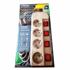 Uticon ST-1482SW Stop Kontak Arde 4 Lubang + 4 Saklar / Switch Kabel 1.5M - Abu-Abu
