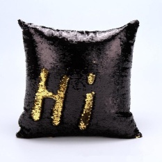 Veecome 40*40 Cm Ganda Lapisan Payet Pola Sofa Throw Pillows Variabel Kembali Bantal Bantal untuk Review Mobil, rumah atau Cafe Toko Dekorasi Warna: Hitam dan Emas-Internasional