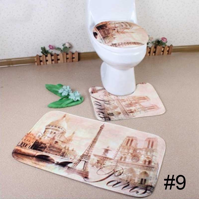 Velvet Toilet Three Piece Set Toilet Lid Cover Absorbent anti-skid Floor Carpet WC Carpet Fashion - intl