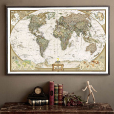 Vintage Retro Mate Kraft Kertas Peta Dunia Wall Sticker Poster Antik Rumah Decora 72.5 Cm X 47.5 CM