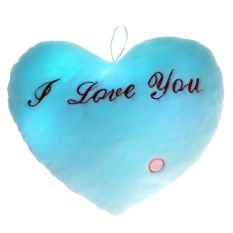 Whyus 7 Warna ILED Cahaya Hati Cinta Lucu Bercahaya Bantal Kursi Bantal Lembut (Biru)
