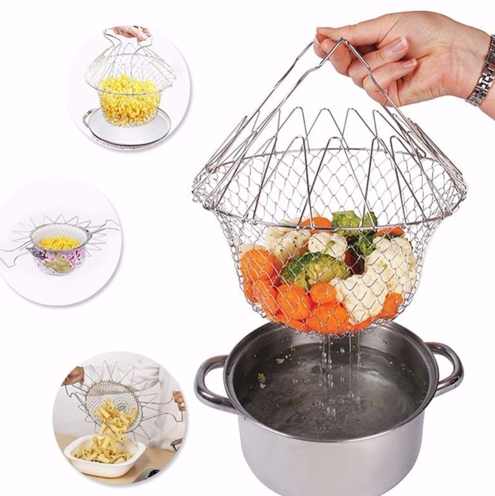 Whyus-tahan Dapat Dilipat French Fry Mesh Ketegangan Keranjang Chef Uap Bilas Strainer Stainless Steel-Intl