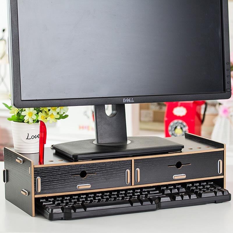 Kayu DIY Kantor Desktop Laci Monitor Meningkat Storage Rack (Hitam)-Intl Kayu DIY Kantor Desktop Laci Monitor Meningkat Storage Rack (Hitam)-Intl