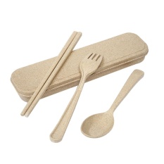 Yiokmty Berkualitas Tinggi Portable Jerami Gandum Sendok Garpu Sumpit Cutlery Camping Travel Tableware Set, Degradable-Intl