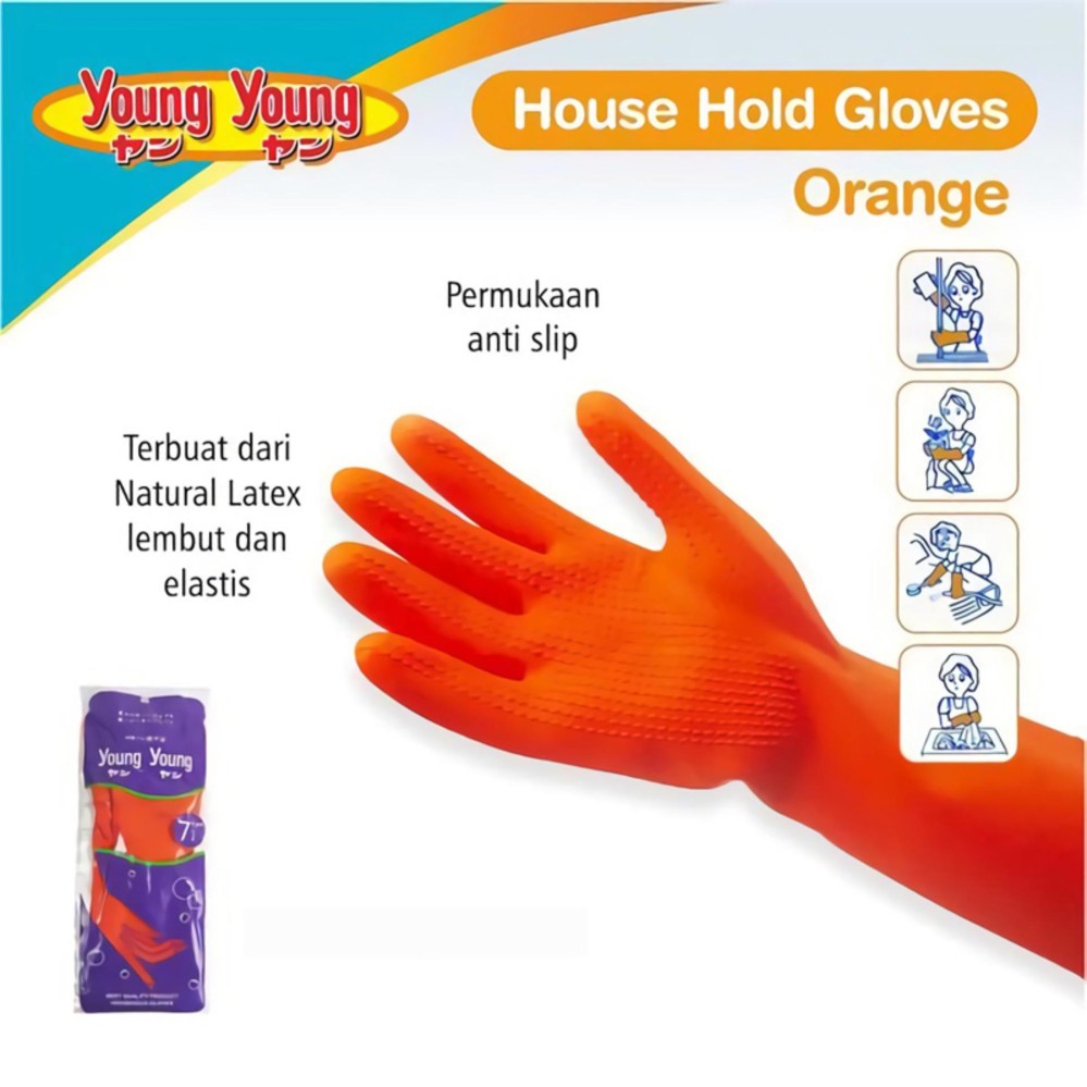 YOUNG YOUNG Latex Gloves IL SARUNG TANGAN 7.5INCH Karet Rubber - Orange