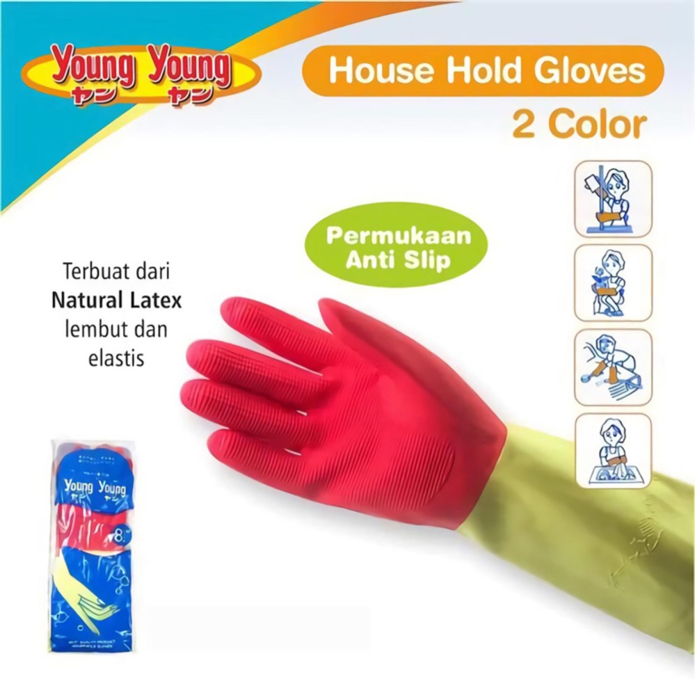 YOUNG YOUNG Latex Gloves IL SARUNG TANGAN DCOLOR 7.5INCH Karet Rubber - Pink