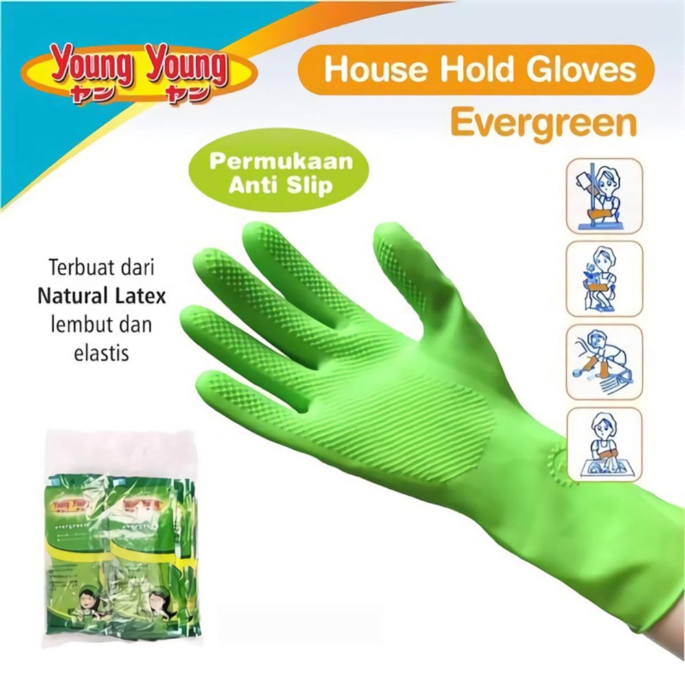 YOUNG YOUNG Latex Gloves IL SARUNG TANGAN EVERGREEN 7.5INCH Karet Rubber - Hijau