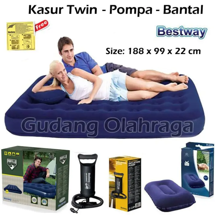 Bestway 67001 Kasur Angin Twin Biru, Bestway Twin Air Bed