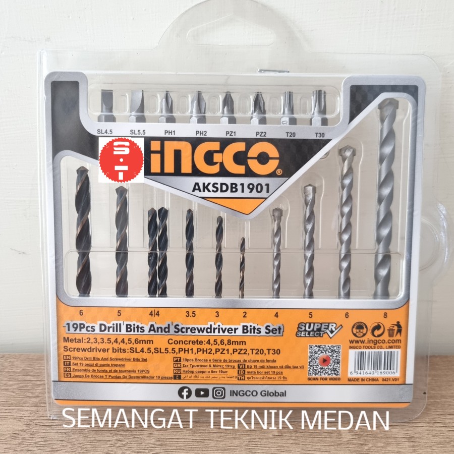 19pcs AKSDB1901 MATA BOR BESI METAL BETON OBENG SCREW SEKRUP SET INGCO ...