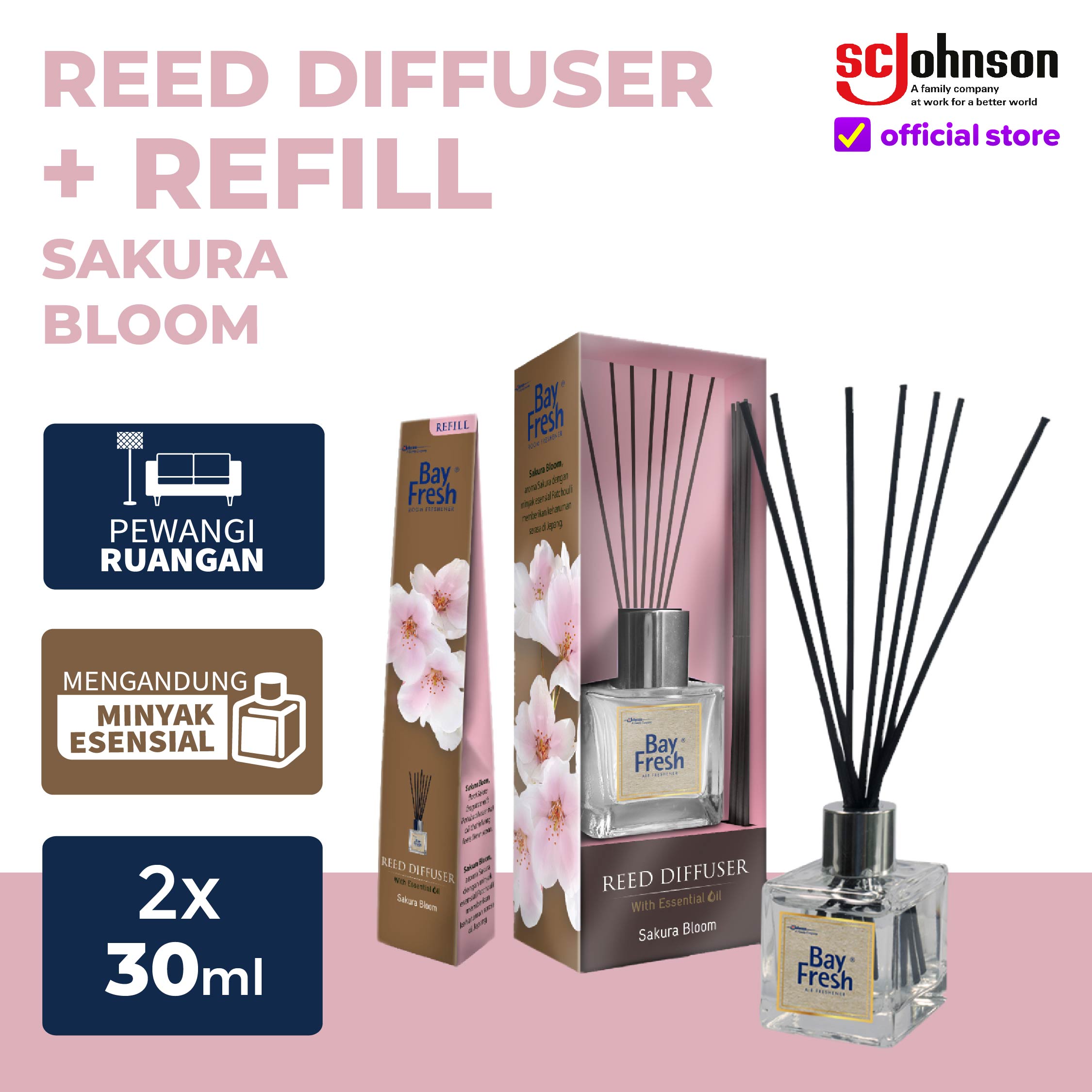Bayfresh Reed Diffuser Pengharum Ruangan + Refill - Sakura Bloom ...