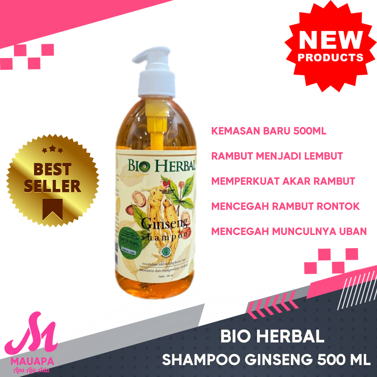 Bio Herbal Shampoo Ginseng Kemasan Baru 500ml Perawatan Rambut Lebat