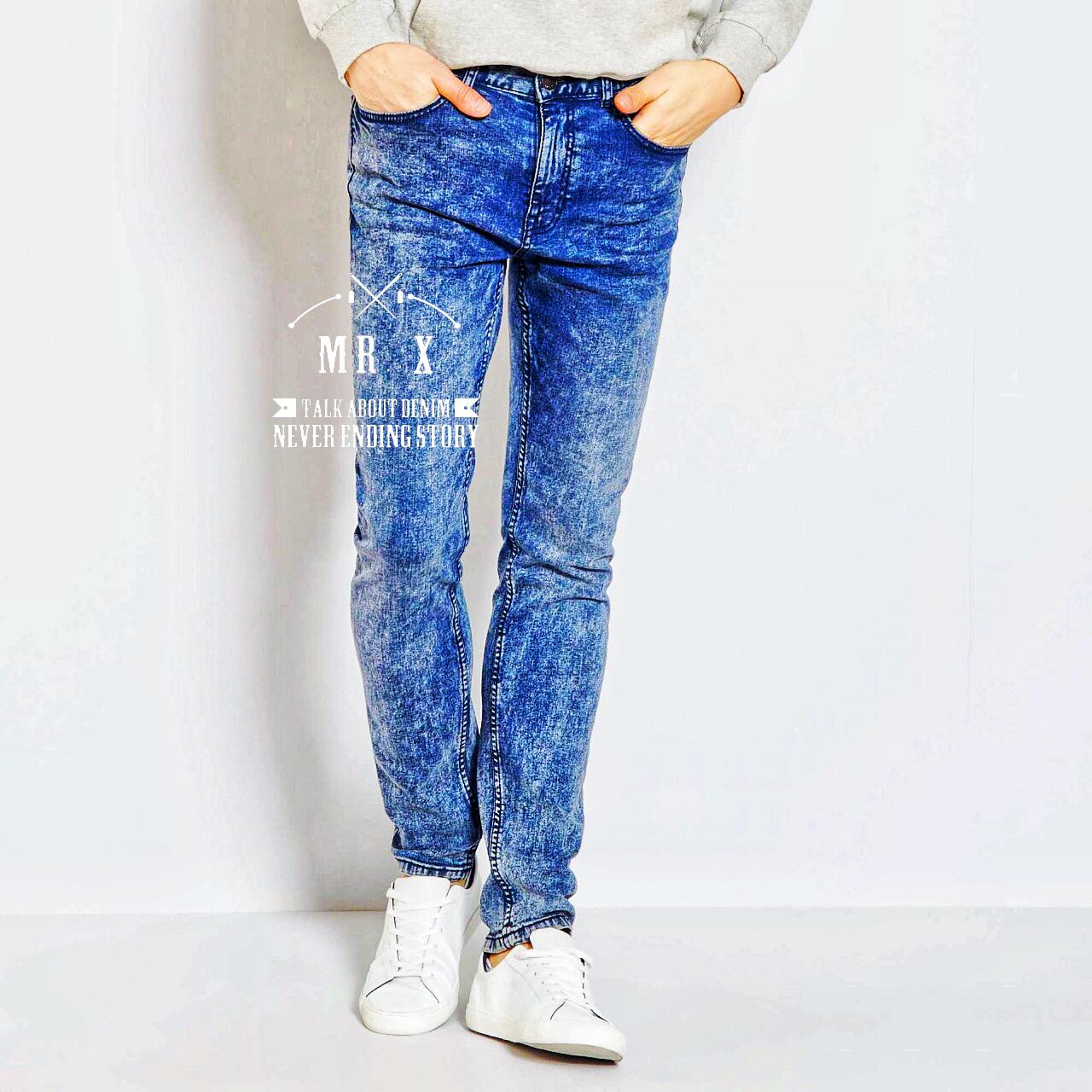 CELANA JEANS DENIM PRIA SKINNY SANDWASH BIRU BIRU ACIDWASH