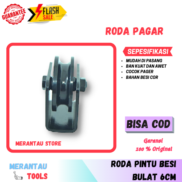 Roda Pintu Pager Pagar Besi Rel Dorong Geser Tarik Bulat 6Cm Per Pasang
