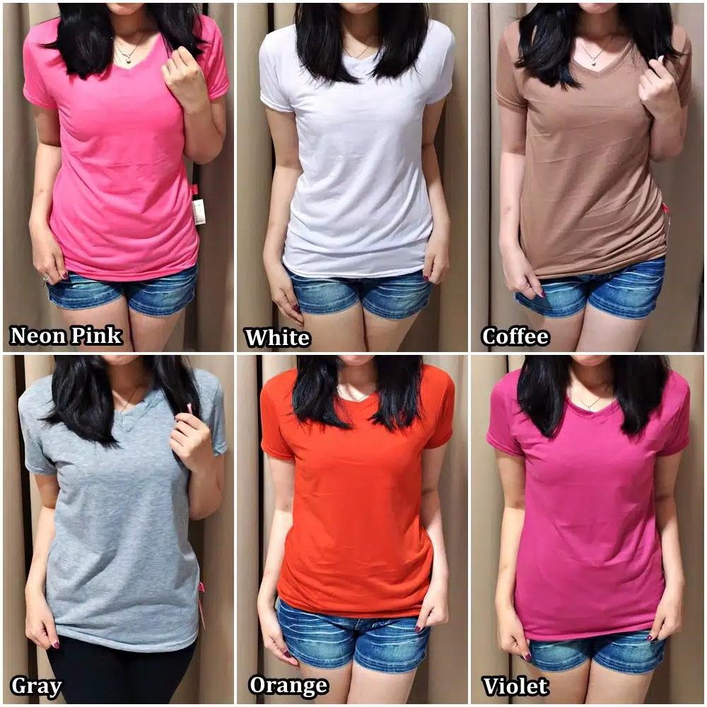 DailyStyle - COD Kaos Polos Vneck Lengan pendek Wanita L XL