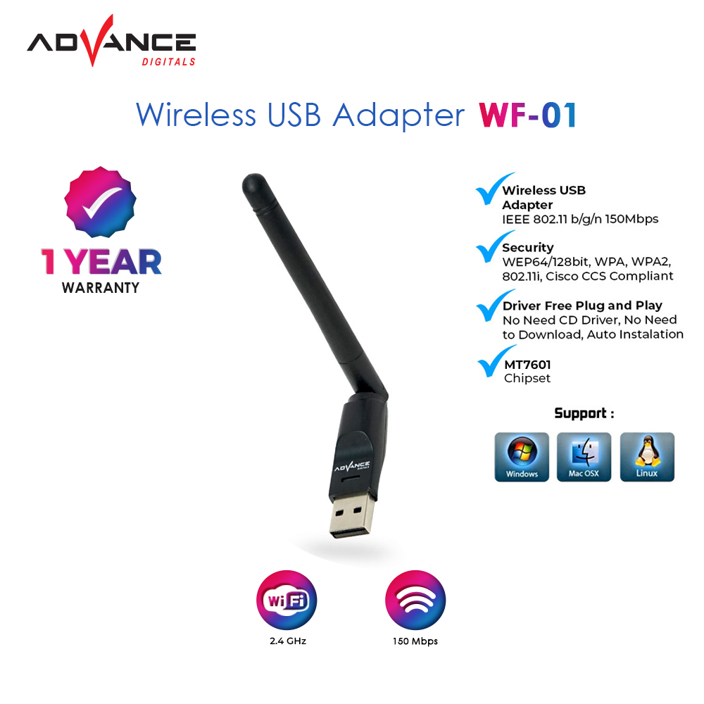 USB Dongle Wifi Advance WF01 Wireless Adapter Receiver Komputer PC Laptop 150Mbps Lazada