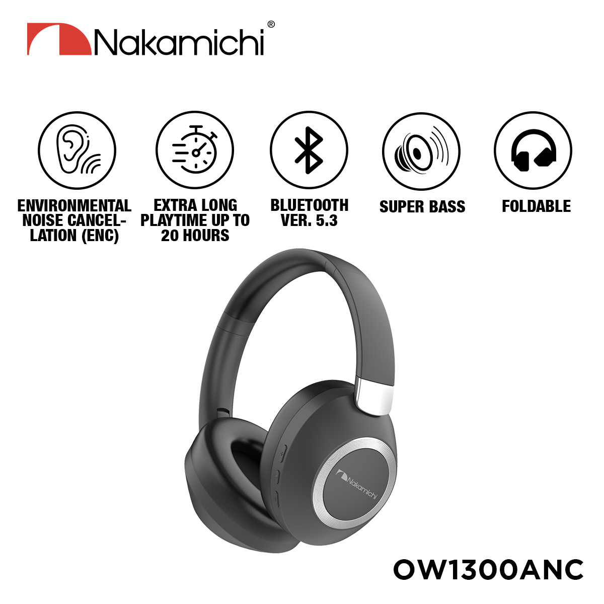 Cuffie Wireless Nakamichi LIVE OW300NC Con Cancellazione Attiva Del Rumore - Colore Nero - Foto 3