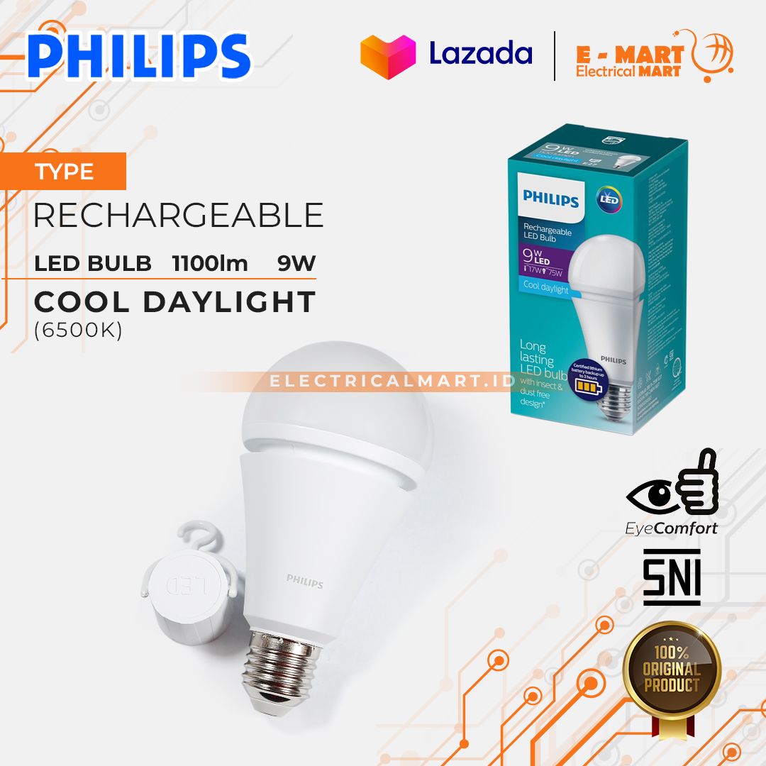 PHILIPS LED BULB EMERGENCY LAMP 9watt / RECHARGEABLE AC DC 9W | Lazada ...