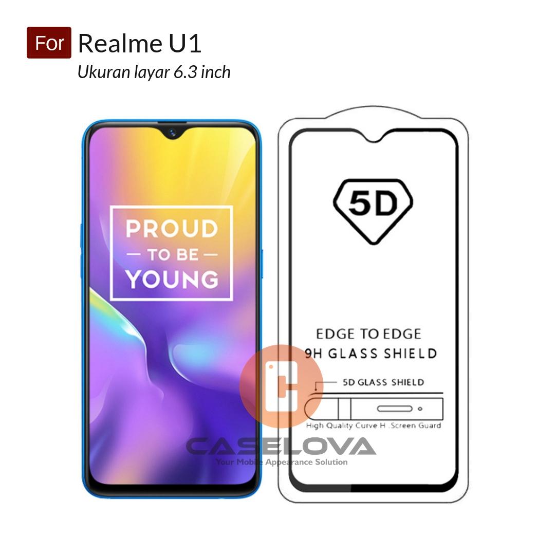 Caselova Premium Full Cover Tempered Glass 5D Round Curved Edge For Oppo Realme U1 ( 6.3 inch ) - Black