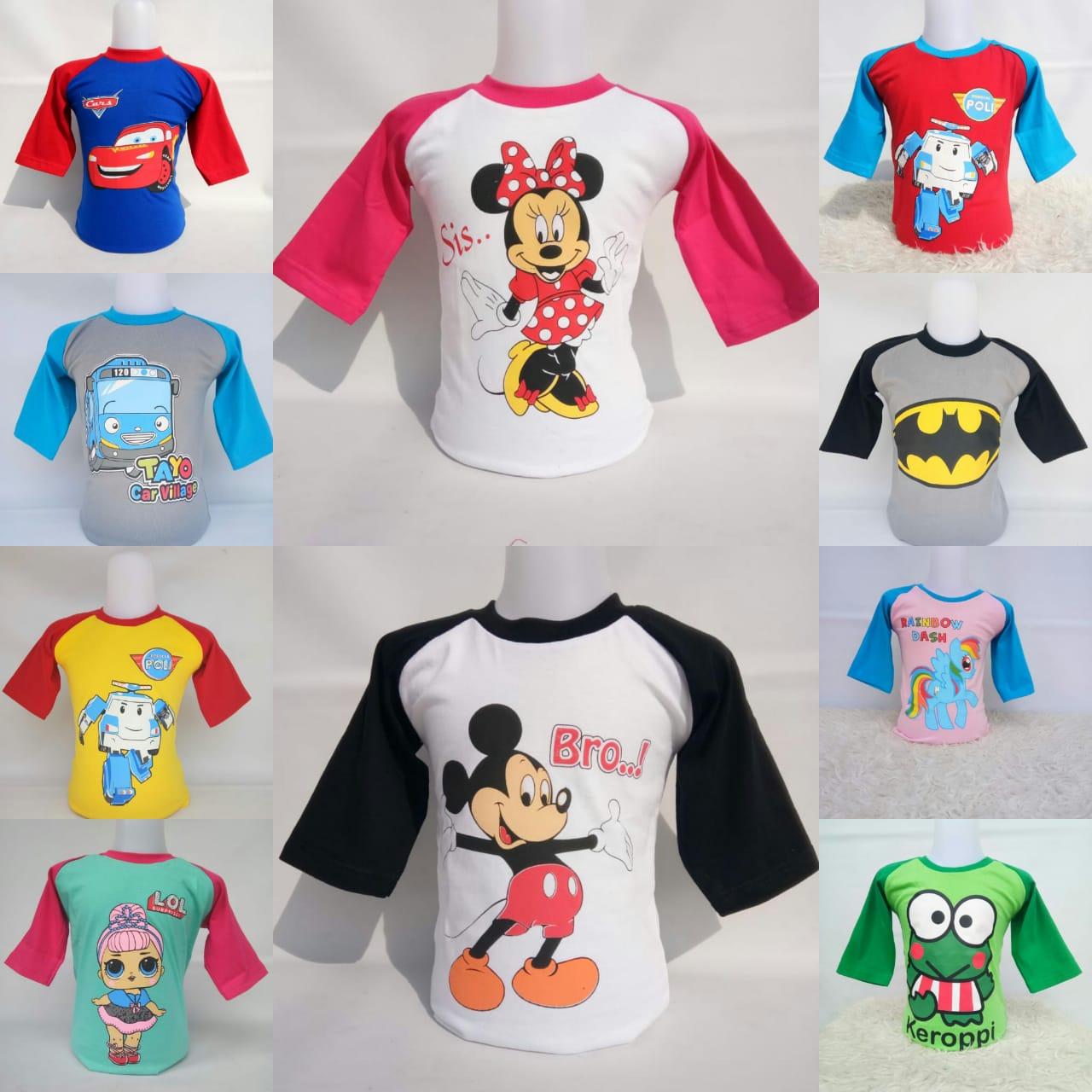 BLUESKIDS- HARGA PARTAI ISI 12PCS KHUSUS RESELLER Kaos Raglan Anak karakter size S M L XL XXL Best Seller