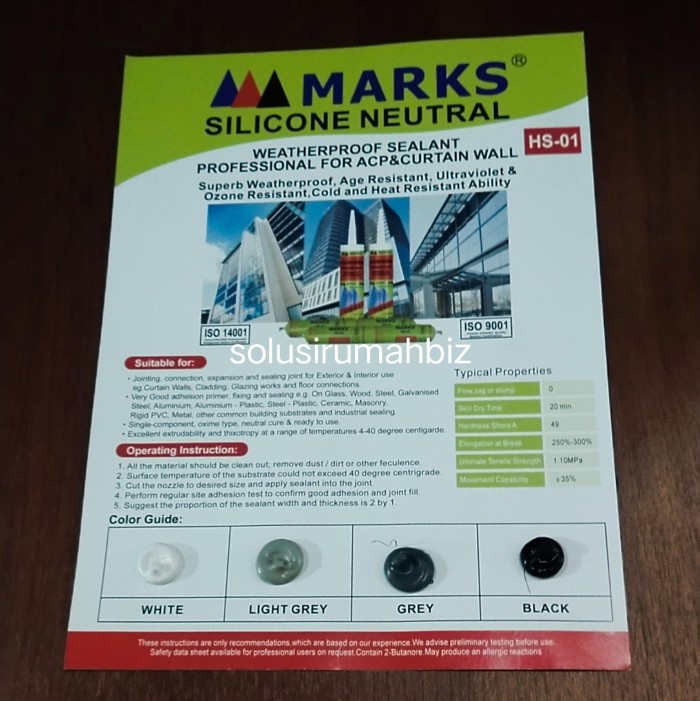 KATALOG LEM SILICONE MARKS SILICONE NEUTRAL KARTU WARNA SAMPLE CONTOH
