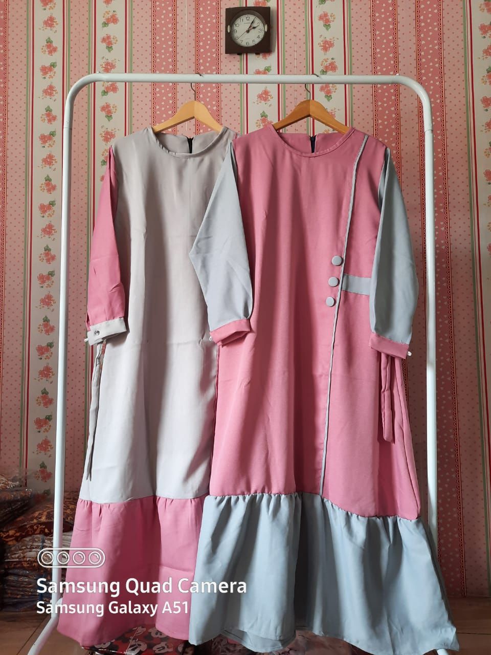 Gamis Dress Warna Pink Kombinasi Abu Lazada Indonesia
