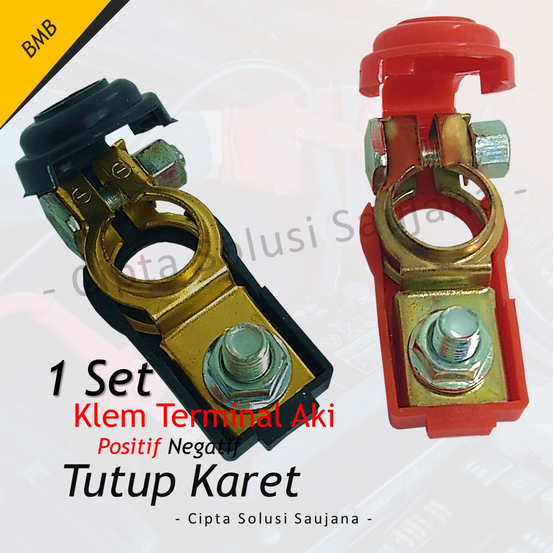 KEPALA AKI SET KLEM TERMINAL AKI MOBIL ACCU DENGAN TUTUP COVER KARET