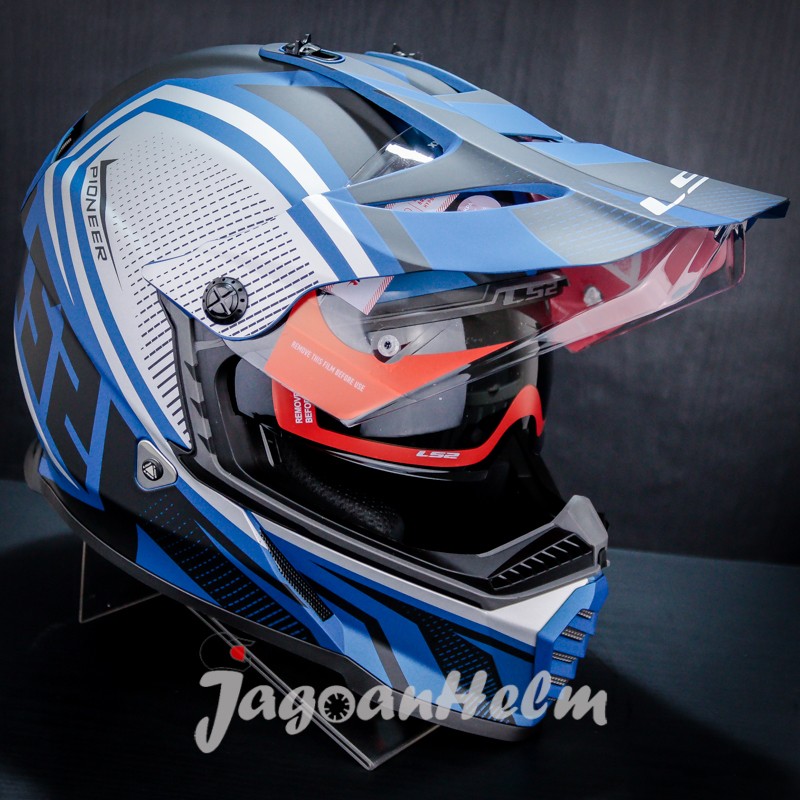 LS2 HELM MX436 PIONEER EVO MASTER | MATT BLACK BLUE | SUPERMOTO | Lazada  Indonesia