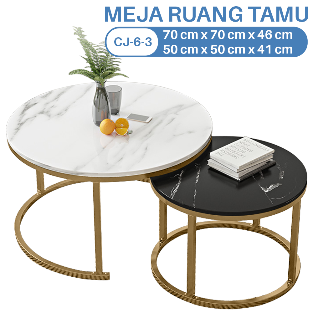 Meja Ruang Tamu Bulat Minimalis CJ-6 Meja Ruang Tamu Kombinasi 2 in 1