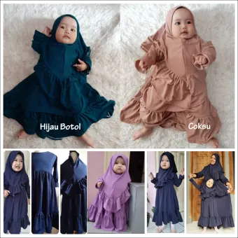 Ar Baju Gamis Baby Doll Rample Busana Muslim Anak Model Baby Doll Rample Satu Set Dengan Kerudung Lazada Indonesia