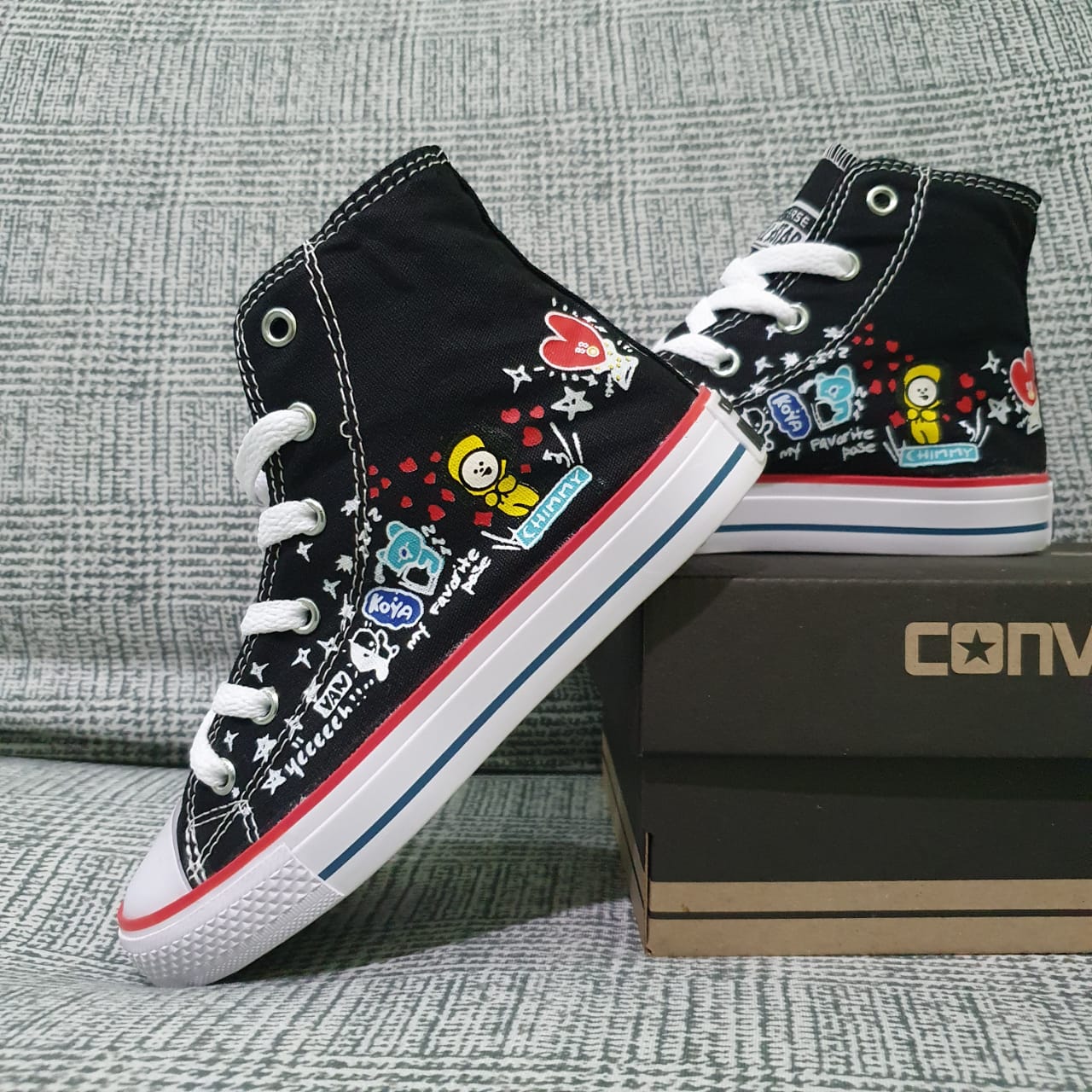 Sepatu Sneakers Anak High Top Kanvas Karakter Kartun BT21 BTS