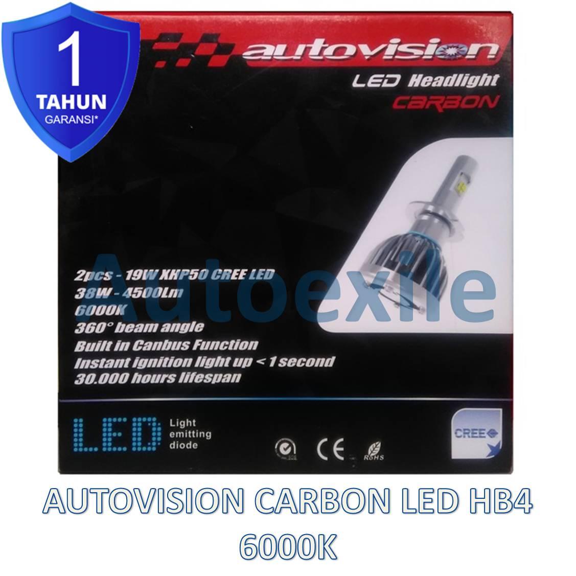 Autovision Carbon LED HB4 9006 38W Canbus 6000K Putih XHP50 CREE Lampu Mobil Civic CRV Fortuner Avanza Innova Landcruiser Elysion Grandis VW Golf Polo
